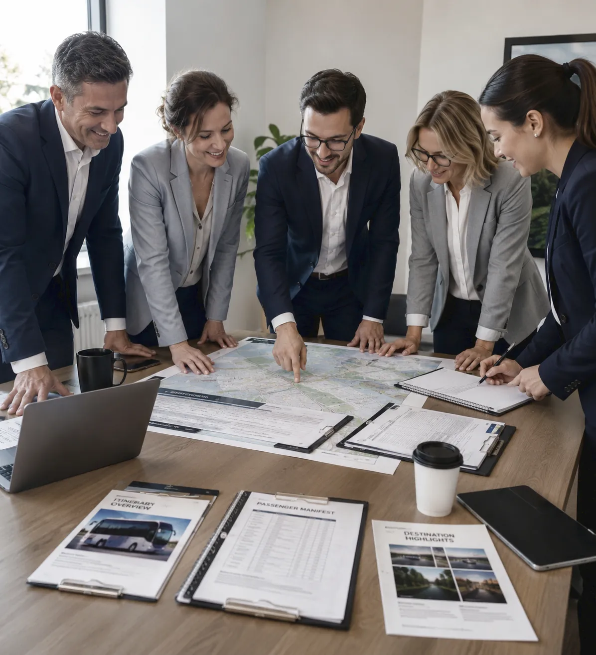 Business group preparing to board a motorcoach